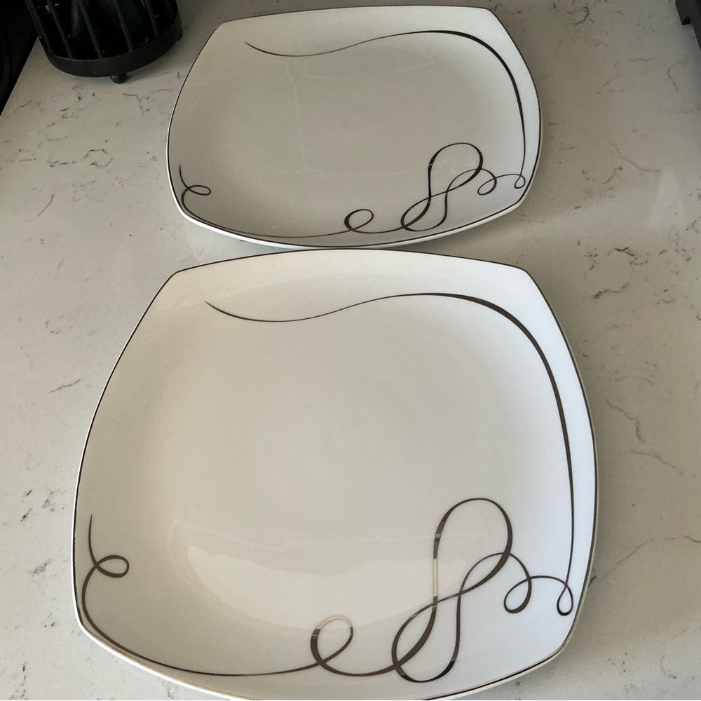 Mikasa love story square dinner plates set of 2 porcelain white with silver